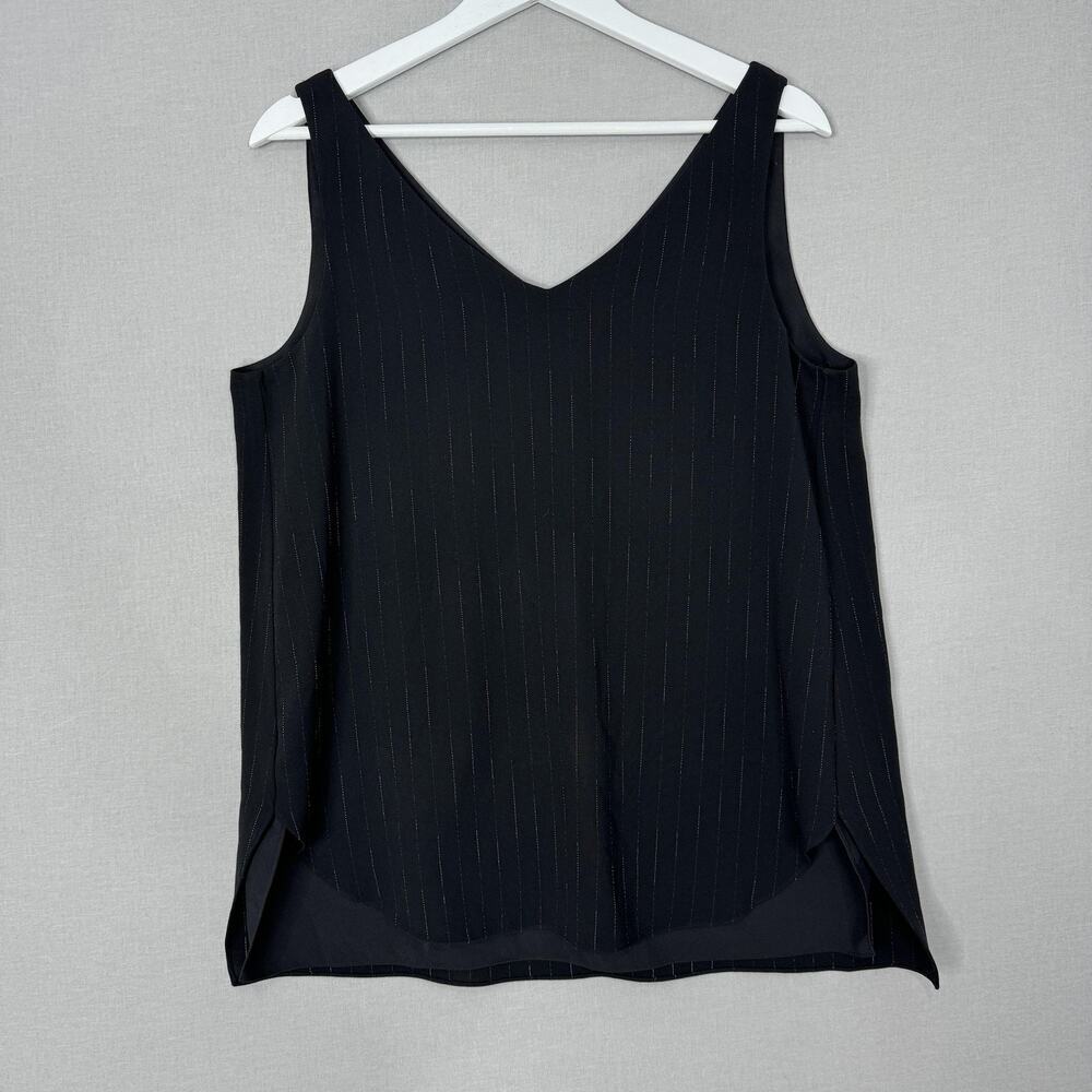 MM.LaFleur Rhonda Top Womens Large Black Pinstripe V Neck Blouse Tank Office - Picture 2 of 12